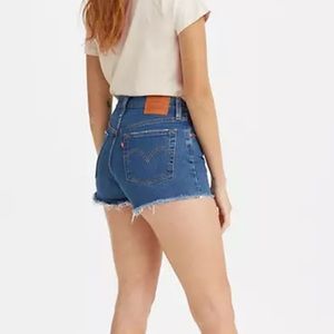 LEVI’S Blue Medium Wash Mid-rise Cutoff Denim Shorts